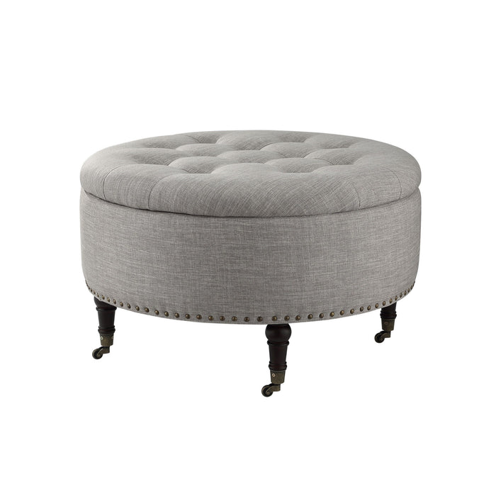 Linen Rolling Tufted Round Storage - Gray / Brown