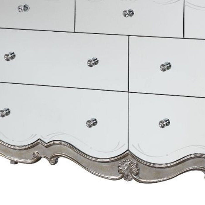 Wood Mirrored Seven Drawer Triple Dresser - Champagne