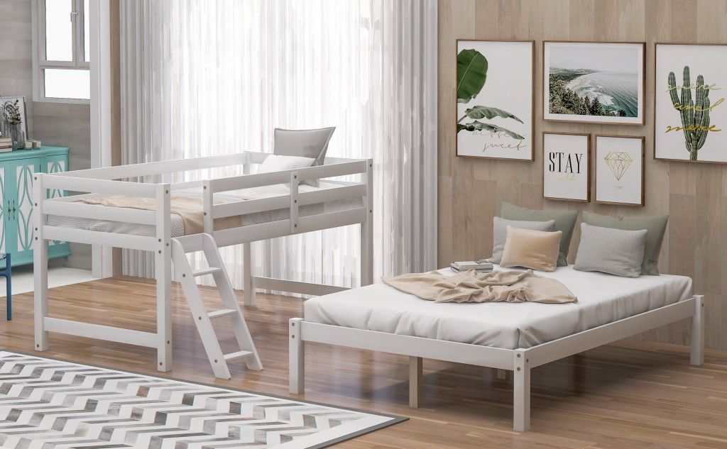 Twin Size Full Size Bunk Bed - White