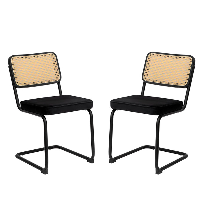 Dining Chairs (Set of 2), Velvet Rattan Side Accent Chairs With Chrome Legs, Modern Mid-Century Breuer Designed Chairs, Upholstered Dining Living Room Kitchen Chairs