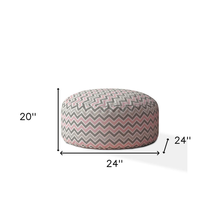 Twill Round Chevron Pouf Ottoman - Gray