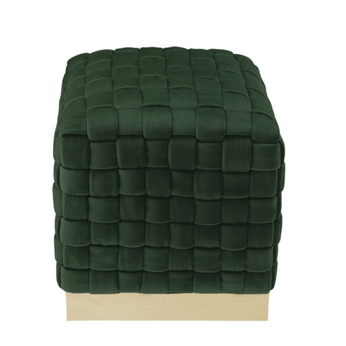 Velvet Ottoman - Hunter Green / Gold