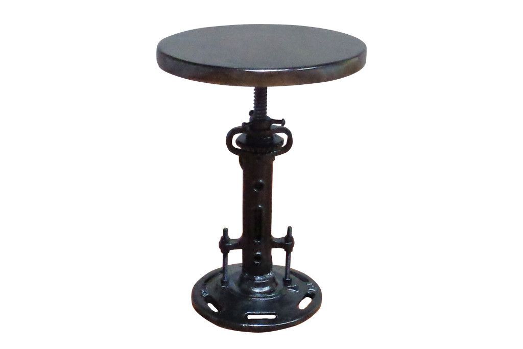 Round Industrial Adjustable Wood and Metal Stool 13" - Black