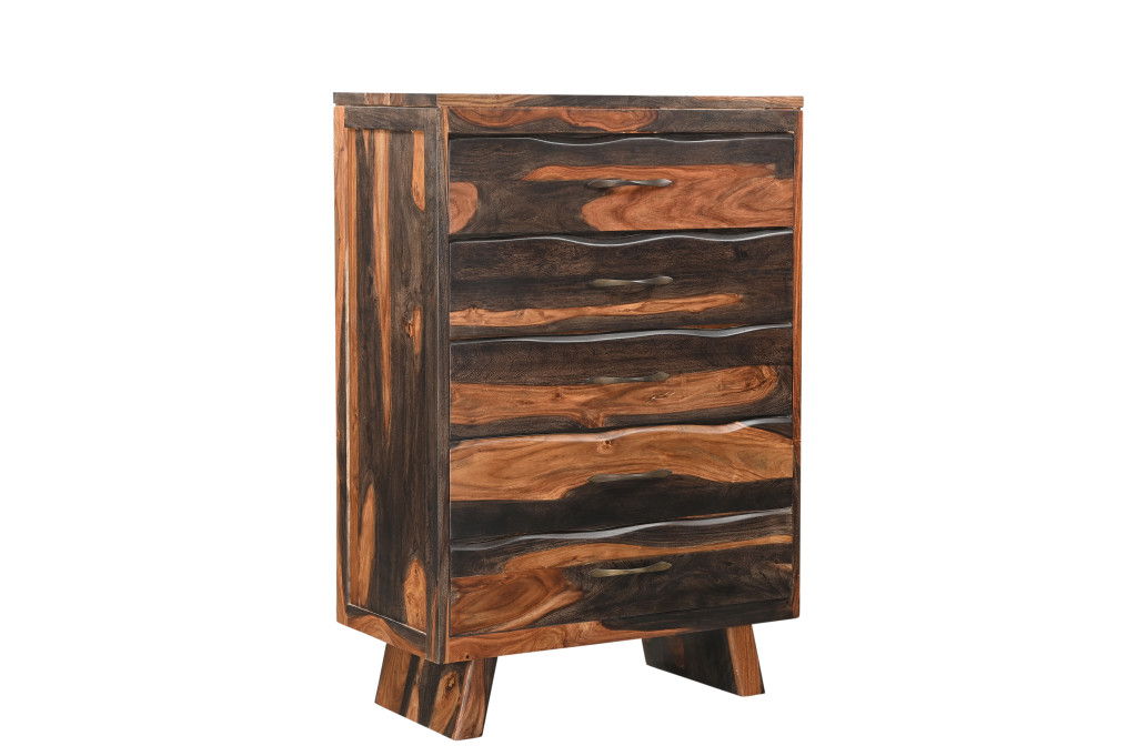 Solid Wood Live Edge Five Drawer Standard Chest - Dark Brown