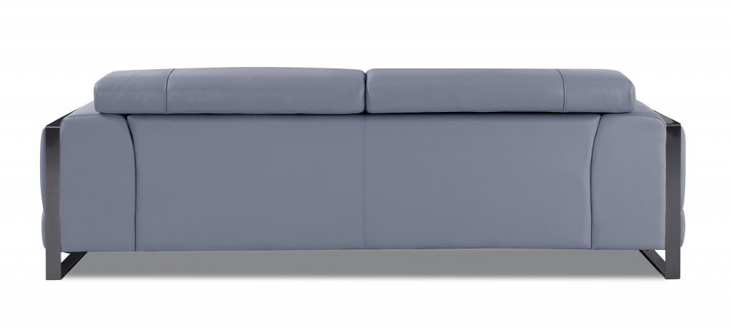 Genuine Leather Standard Sofa 89" - Light Blue and Chrome