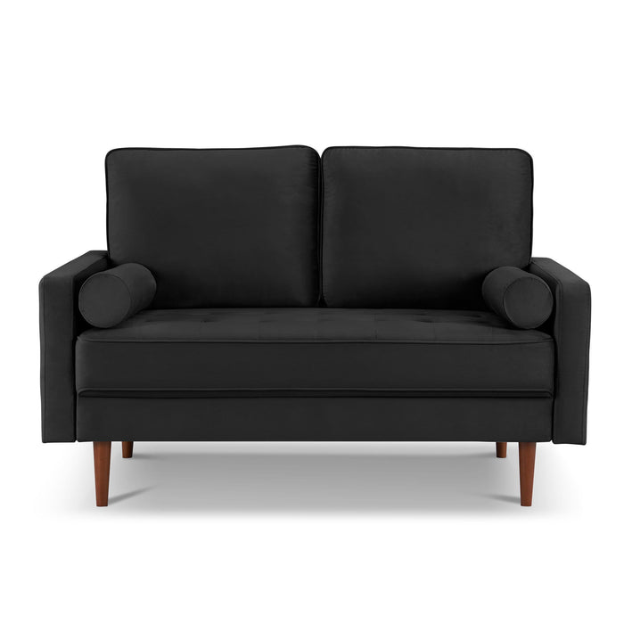 Velvet Loveseat And Toss Pillows - Black / Dark Brown