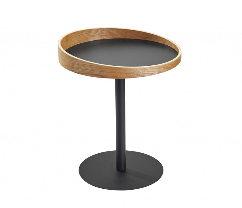 Solid Wood Round End Table - Black