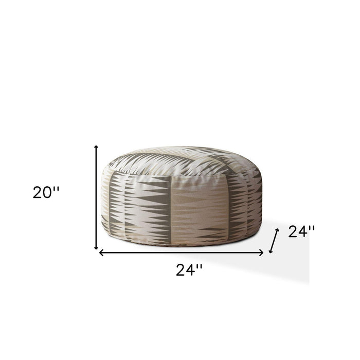 Cotton Round Chevron Pouf Ottoman - Beige