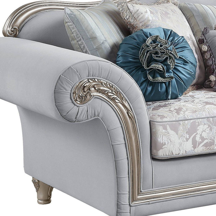 Linen Sofa And Toss Pillows With Platinum Legs - Light Gray