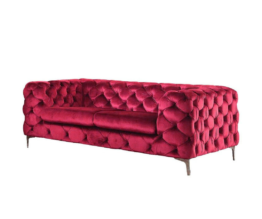 Velvet Loveseat - Red / Silver