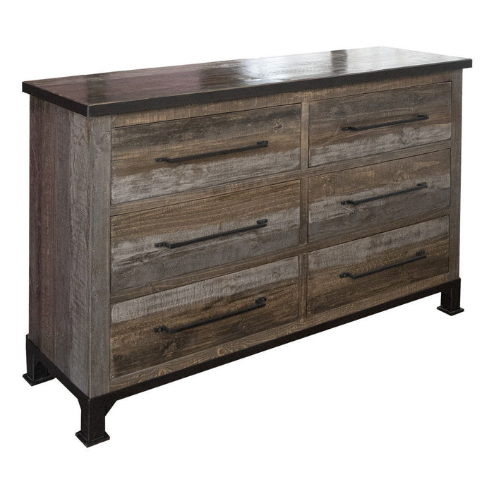 Wooden 6 Drawer Double Dresser - Brown