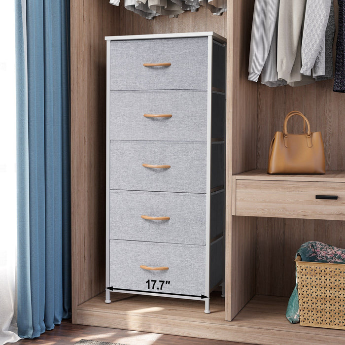 Steel And Fabric Five Drawer Chest - Gray / White