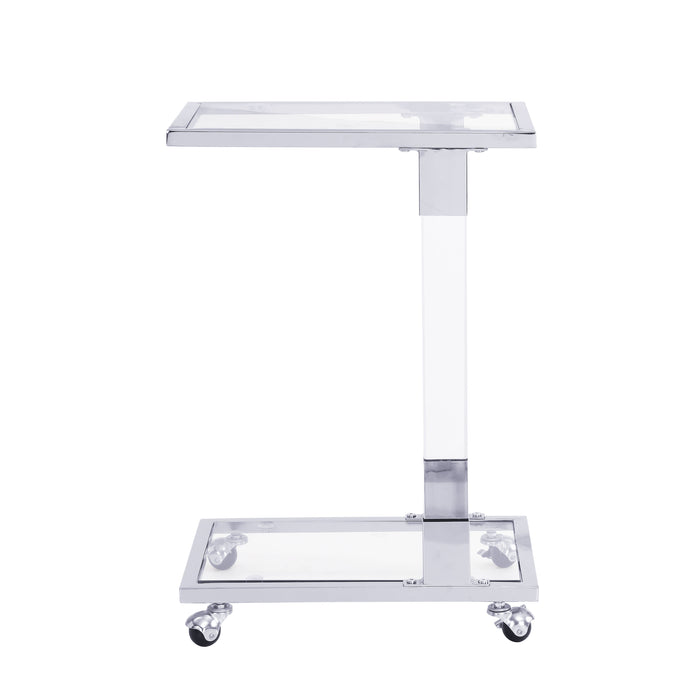 Side Table, Acrylic Sofa Table, Glass Top C Shape Square Table With Metal Base For Living Room, Bedroom, Balcony Home And Office