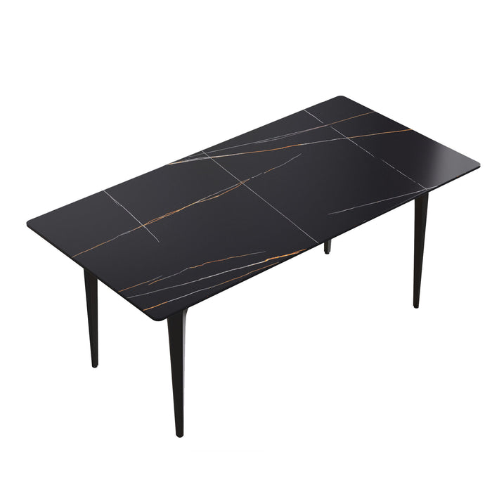 70.87" Modern Artificial Stone Black Straight Edge Black Metal Leg Dining Table - Black