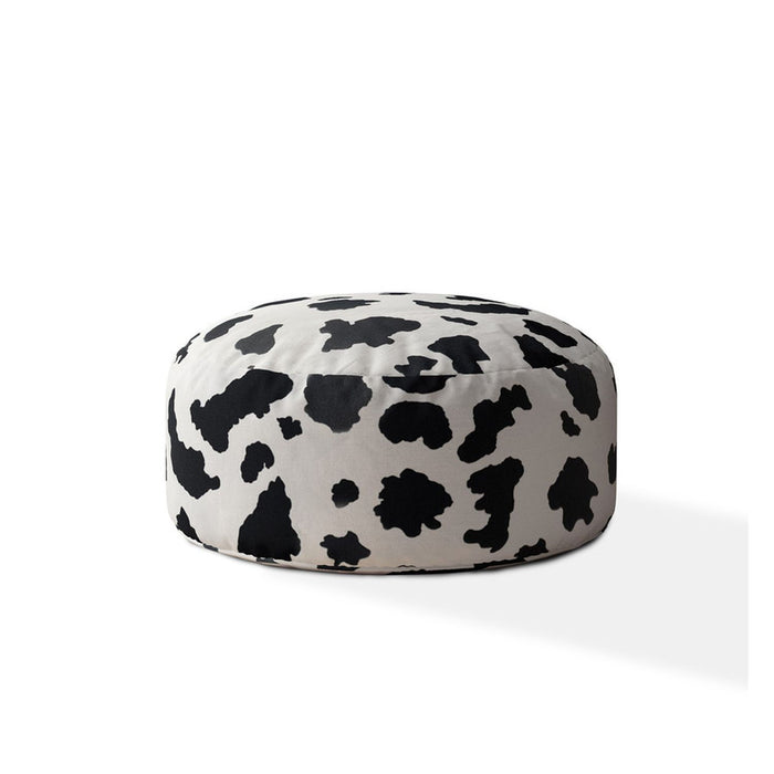 Twill Round Animal Print Pouf Cover - Black / White