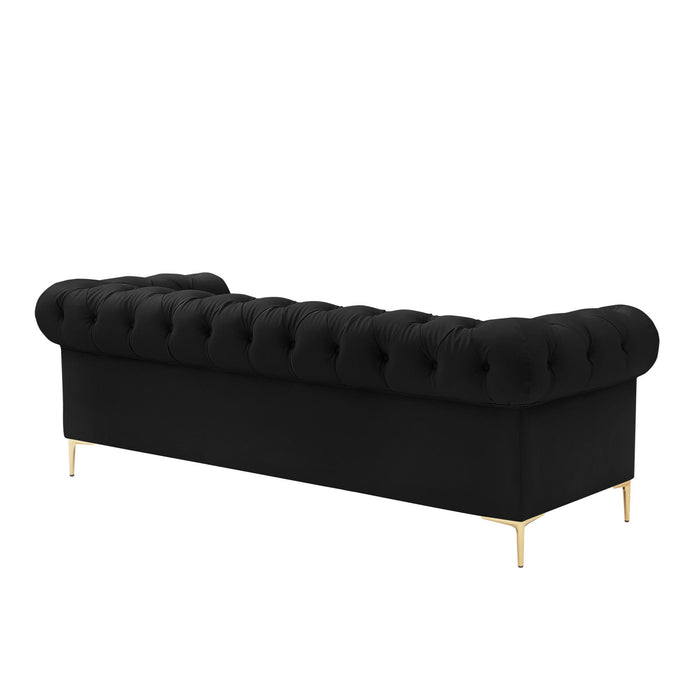 Faux Leather Chesterfield Sofa With Gold Legs - Black