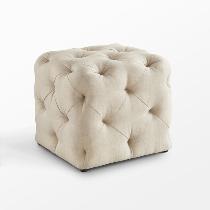 Linen Cube Ottoman - Beige