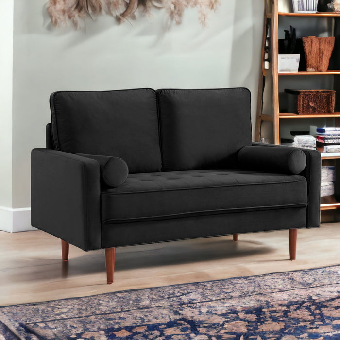 Velvet Loveseat And Toss Pillows - Black / Dark Brown