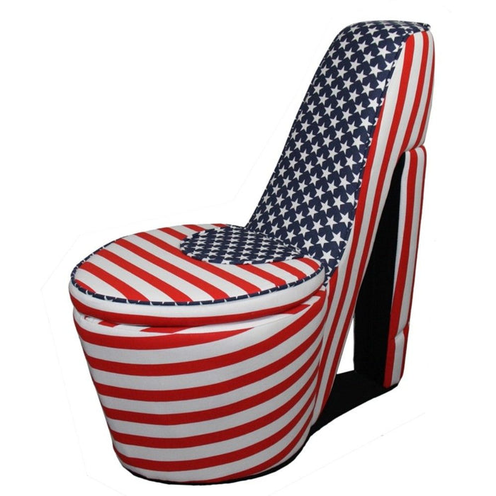 Patriotic Print 3 High Heel Shoe Storage Chair - Red White and Blue