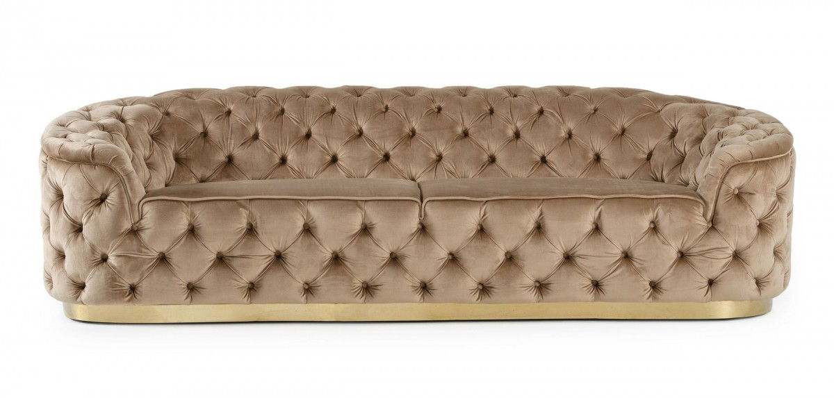 Velvet Sofa With Gold Legs - Beige