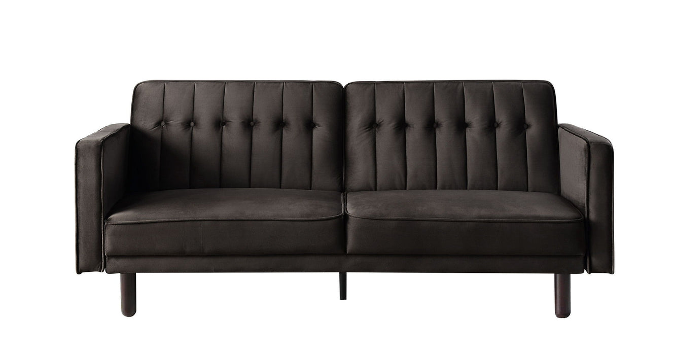 Velvet Sleeper Sofa With Black Legs - Dark Brown