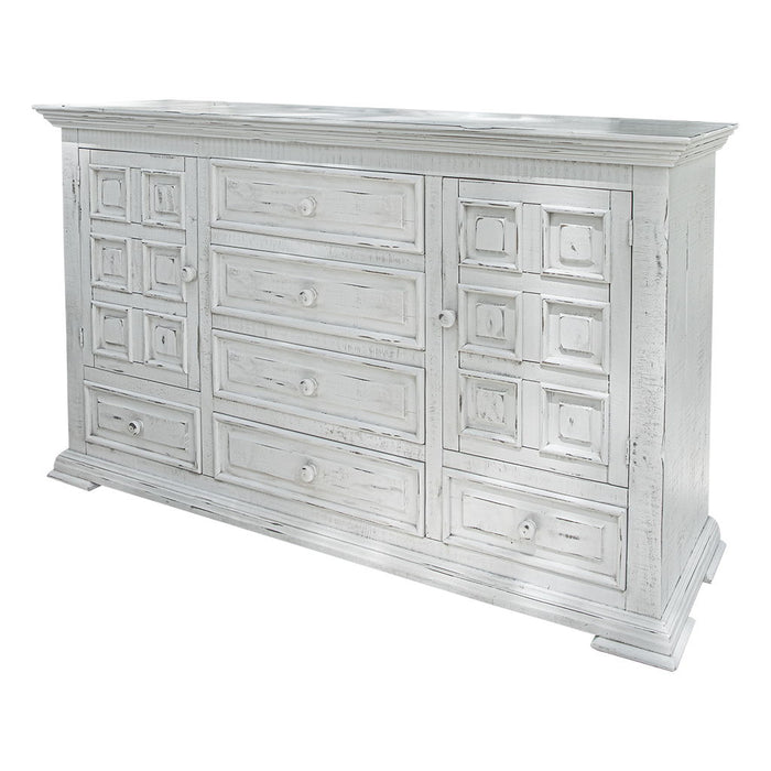 Solid Wood Six Drawer Triple Dresser - White