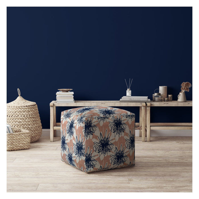 Canvas Floral Pouf Ottoman - Pink / Blue