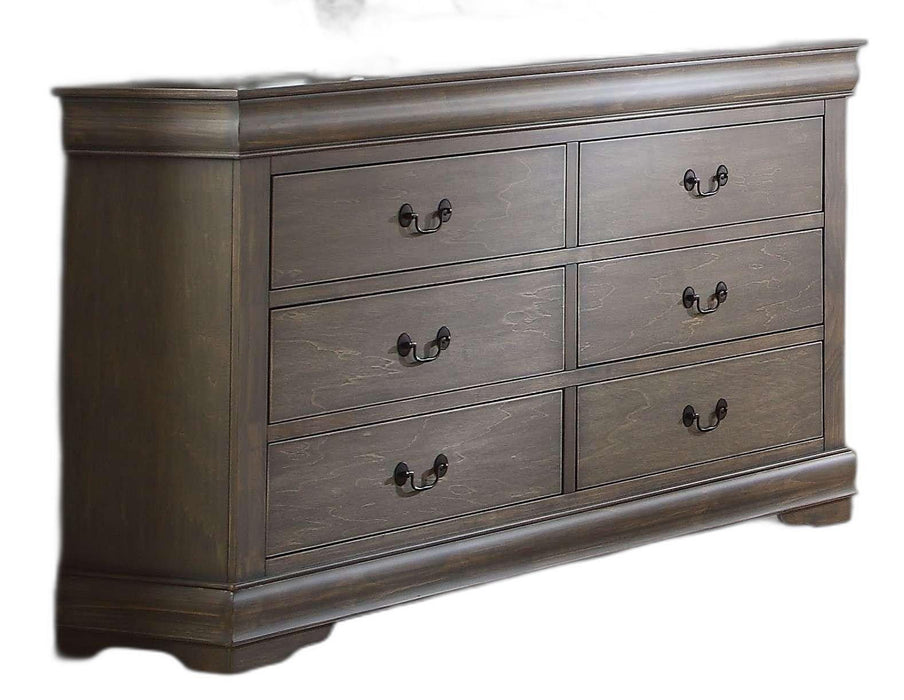 Wood Six Drawer Double Dresser - Gray