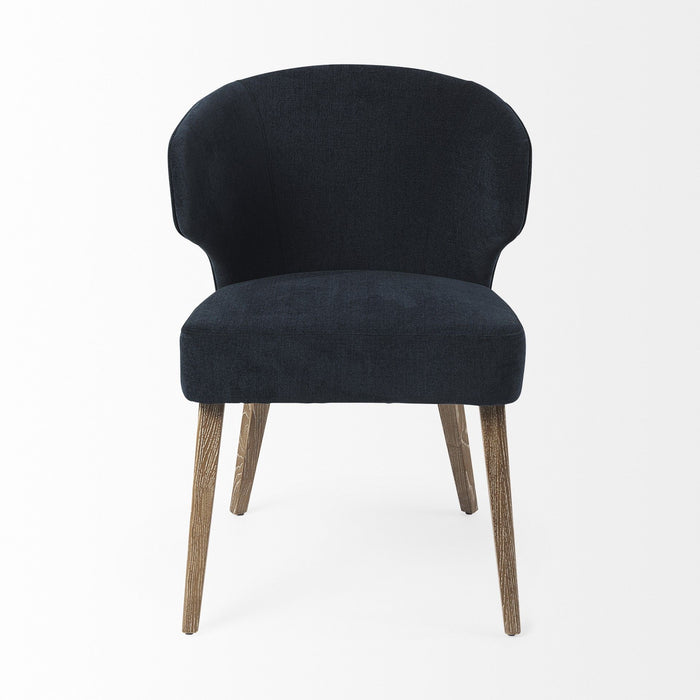 Wingback Dining Side Chair - Navy Blue / Brown