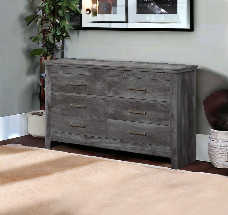 Solid Wooden Six Drawer Double Dresser - Gray