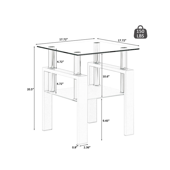 Modern Tempered Glass Tea Table, End Square Table For Living Room