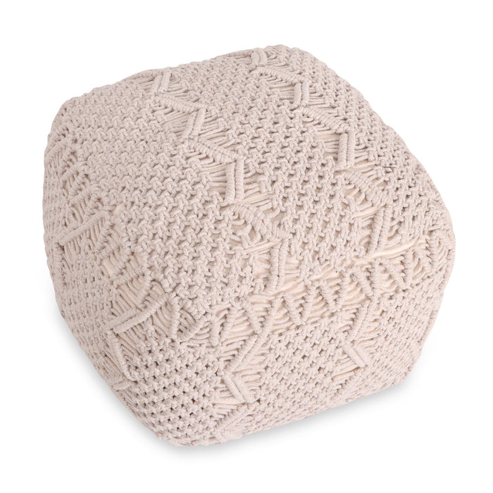 Cotton Blend Pouf Ottoman - Ivory