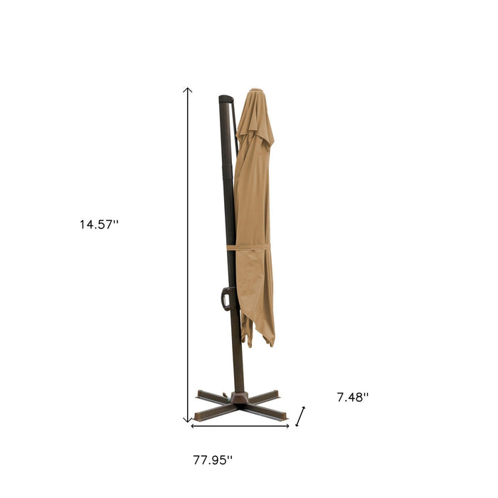 Polyester Square Tilt, Cantilever Patio Umbrella With Stand - Tan