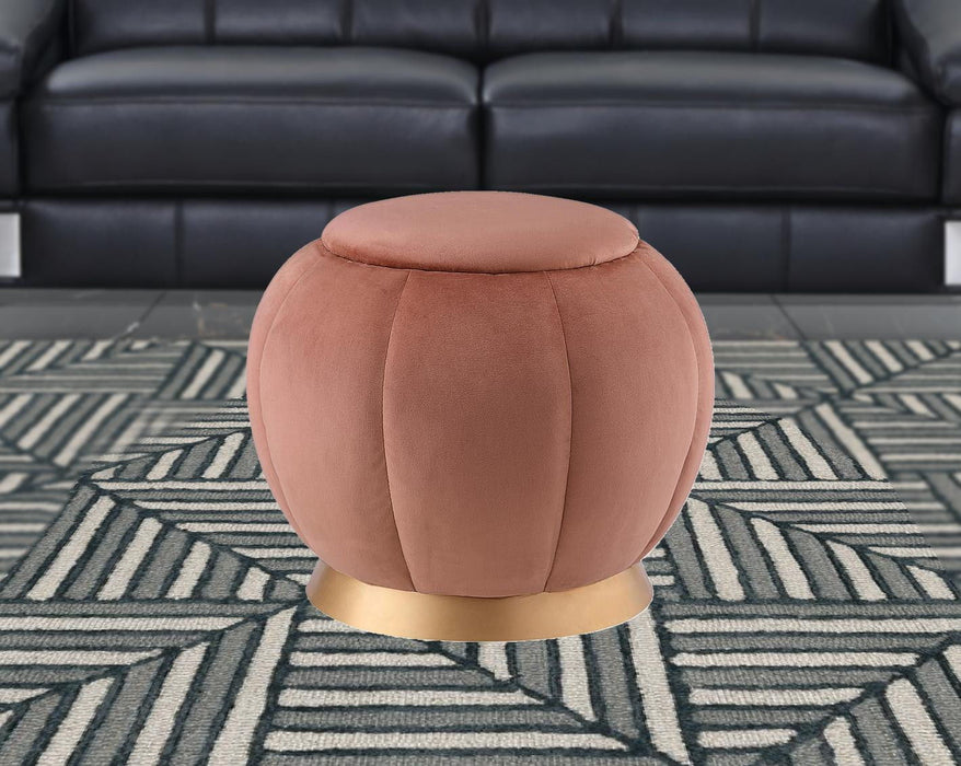 Velvet Round Ottoman - Gold / Blush