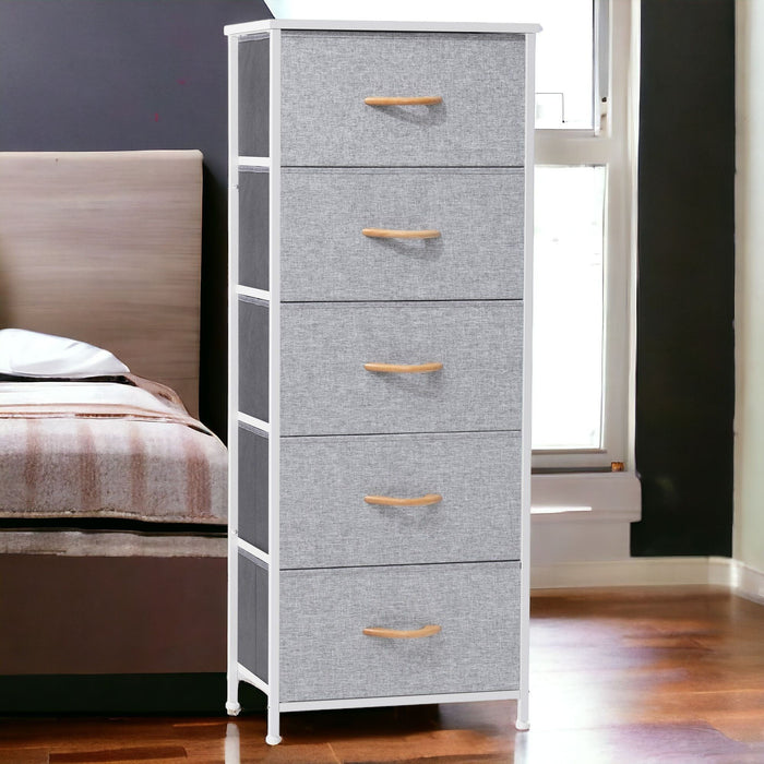 Steel And Fabric Five Drawer Chest - Gray / White