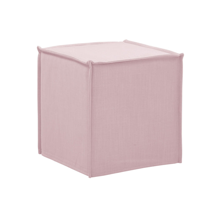 Linen Floral Ottoman - Light Pink