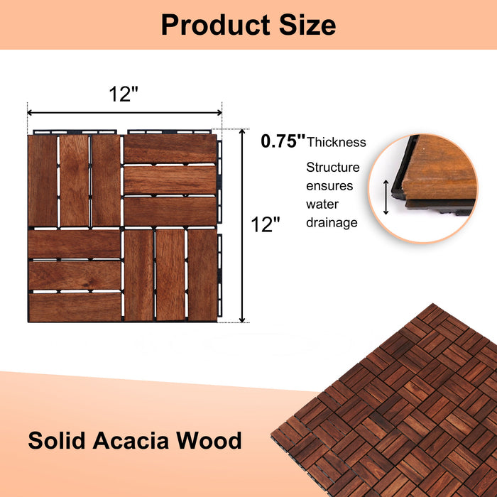 Interlocking Deck Tiles Checker Pattern, Square Acacia Hardwood Outdoor Flooring For Patio, Bancony, Pool Side