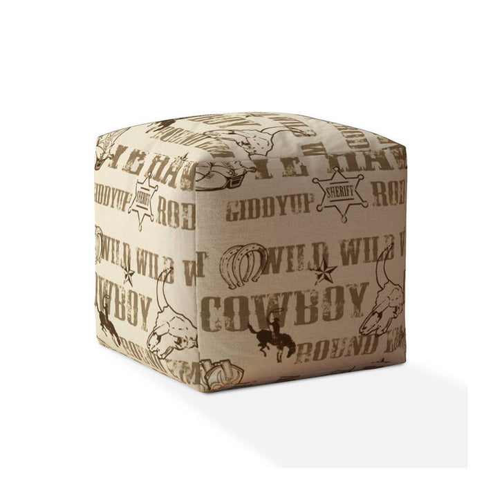 Cotton Animal Print Pouf Ottoman - Brown