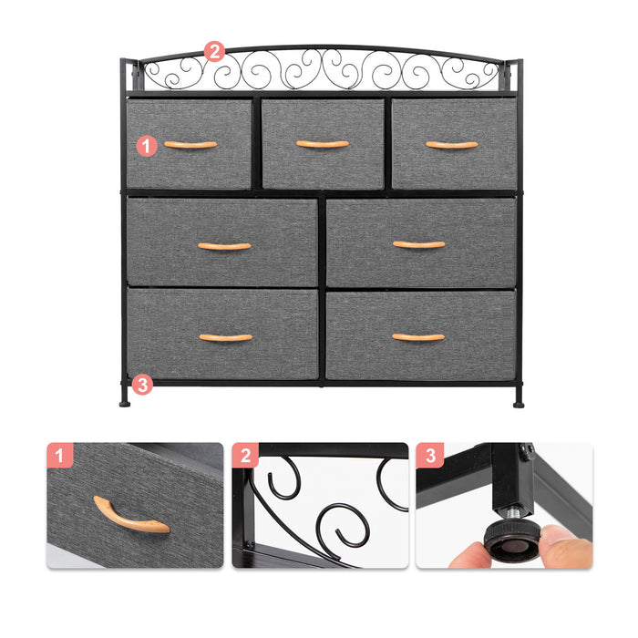 Steel And Fabric Seven Drawer Combo Dresser - Gray / Black