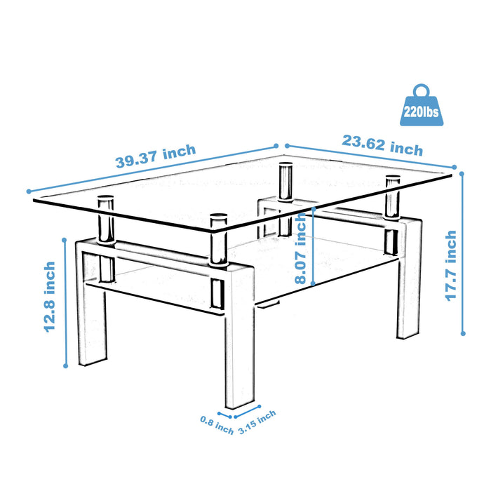 Rectangle Coffee Table, Modern Side Center Tables For Furniture - Clear / Black