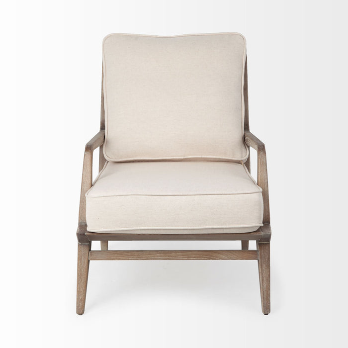 Wood Fabric Arm Chair - Ivory / Brown