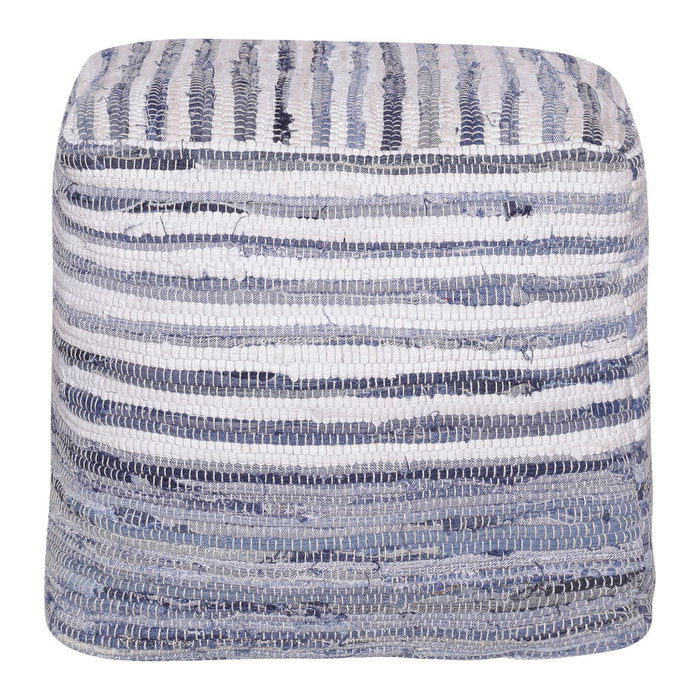 Cotton Cube Striped Pouf Ottoman - Blue