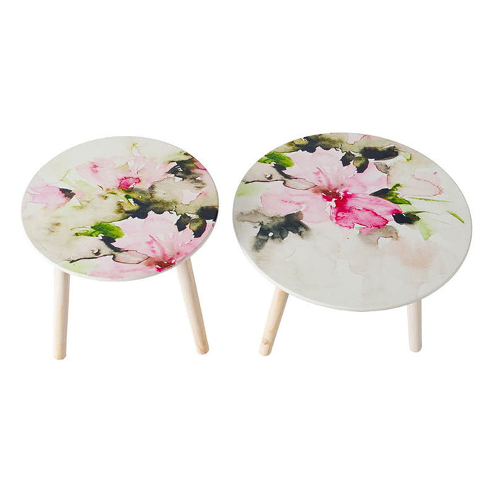 Side Tables (Set of 2) - Pink / White