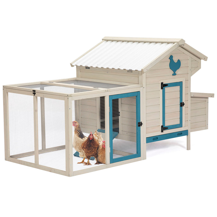 Weatherproof Outdoor Chicken Coop With Waterproof Pvc Roof. Outdoor Chicken Coop With Removable Bottom For Easy Cleaning, Large Space Coop Suitable For 5-7 Chickens - White