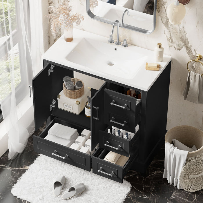 Traditional Bathroom Vanity With Resin Sink Combo Set, Bathroom Cabinet With Two Doors And Four Drawers