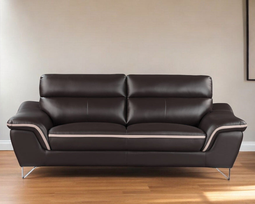 Sofa Leather With Silver Legs - Brown