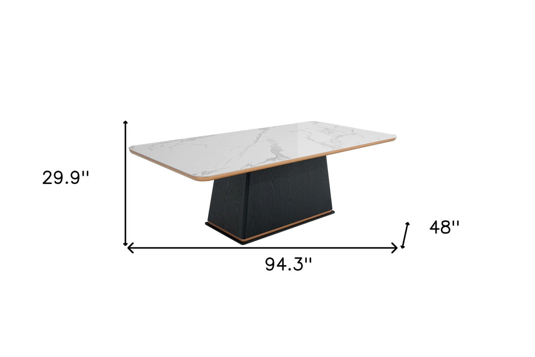 Ceramic Faux Marble And Black Rectangular Dining Table - White