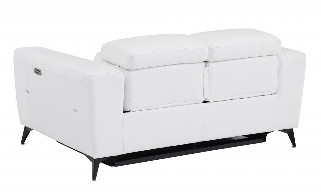 Reclining Loveseat - White - Italian Leather And Chrome