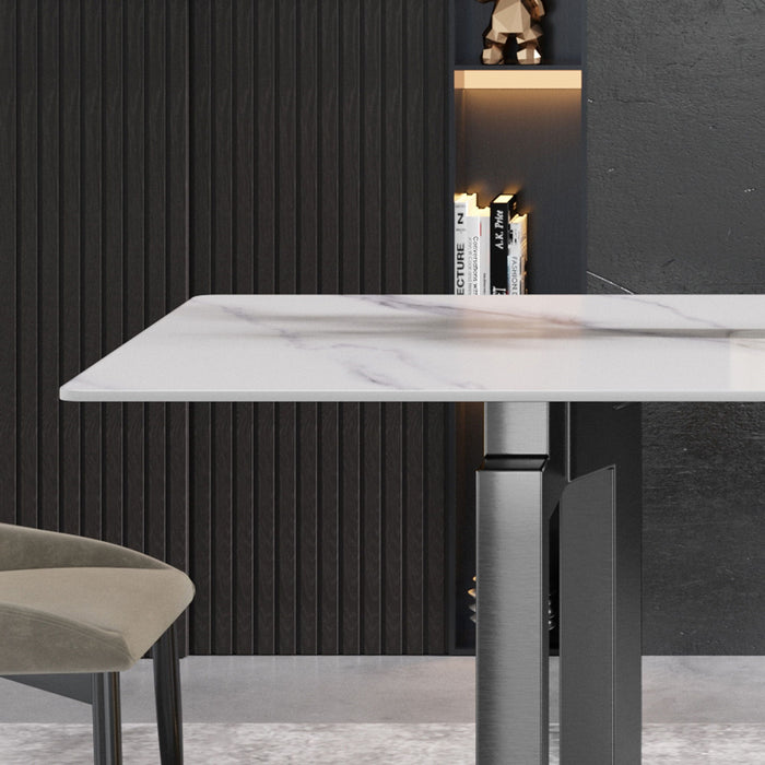 70.87" Modern Artificial Stone White Straight Edge Black Metal Leg Dining Table - White / Black