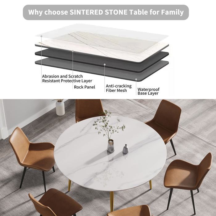 Modern Man-Made Stone Round Metal Dining Table-Position For 6 People